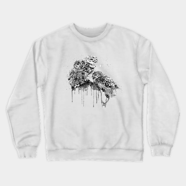 Three Owls Black and White Crewneck Sweatshirt by Marian Voicu